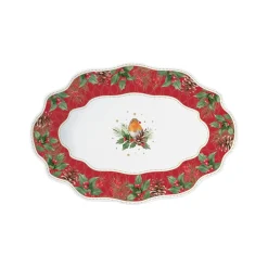 Assiette ovale rouge-gorge CHRISTMAS BERRIES