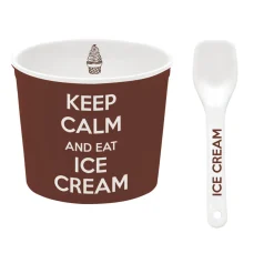 Bol à glace avec cuillère, dans une boîte Keep CALM AND EAT ICE CREAM BROWN