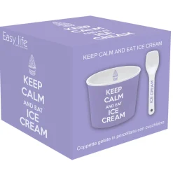 Bol à glace avec cuillère, dans une boîte Keep CALM AND EAT ICE CREAM PURPLE