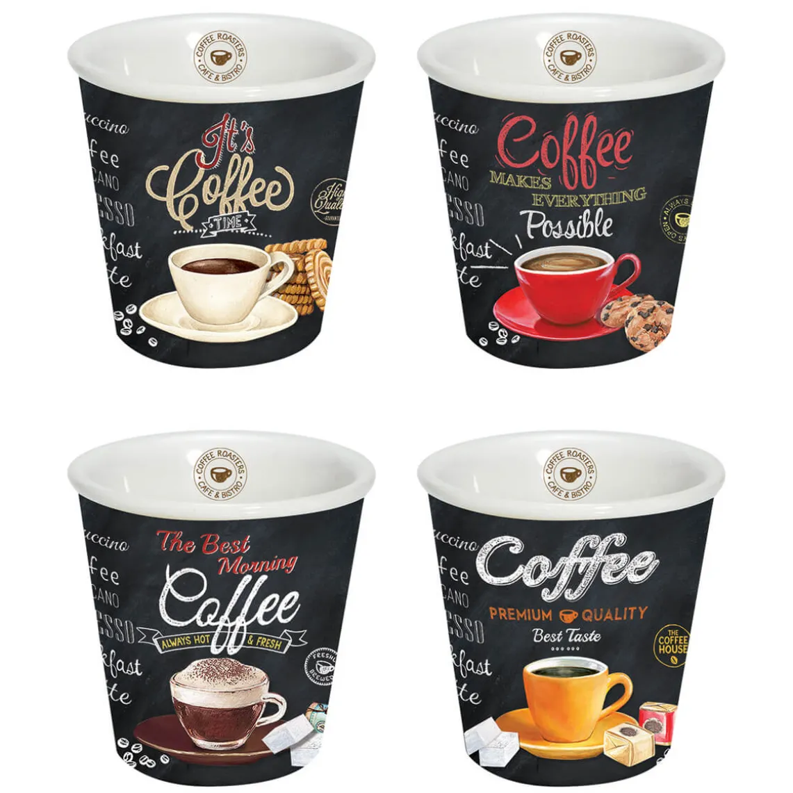 Coffret 4 gobelets à café 110 ml en porcelaine IT’S COFFEE TIME