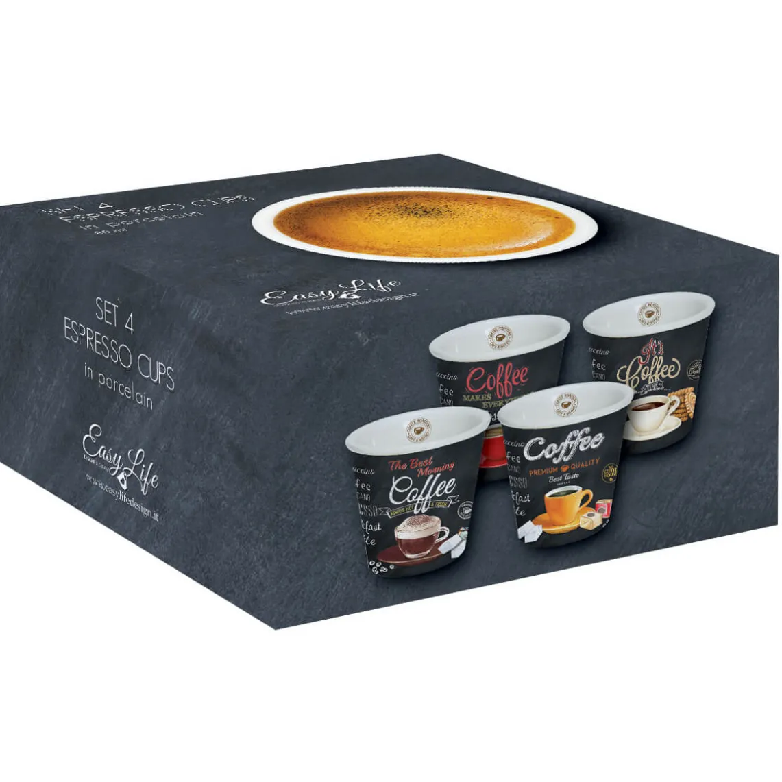 Coffret 4 gobelets à café 110 ml en porcelaine IT’S COFFEE TIME