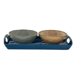 coffret de plateau 28×14 cm avec 2 bols Ø 12 cm en porcelaine, INTERIOR