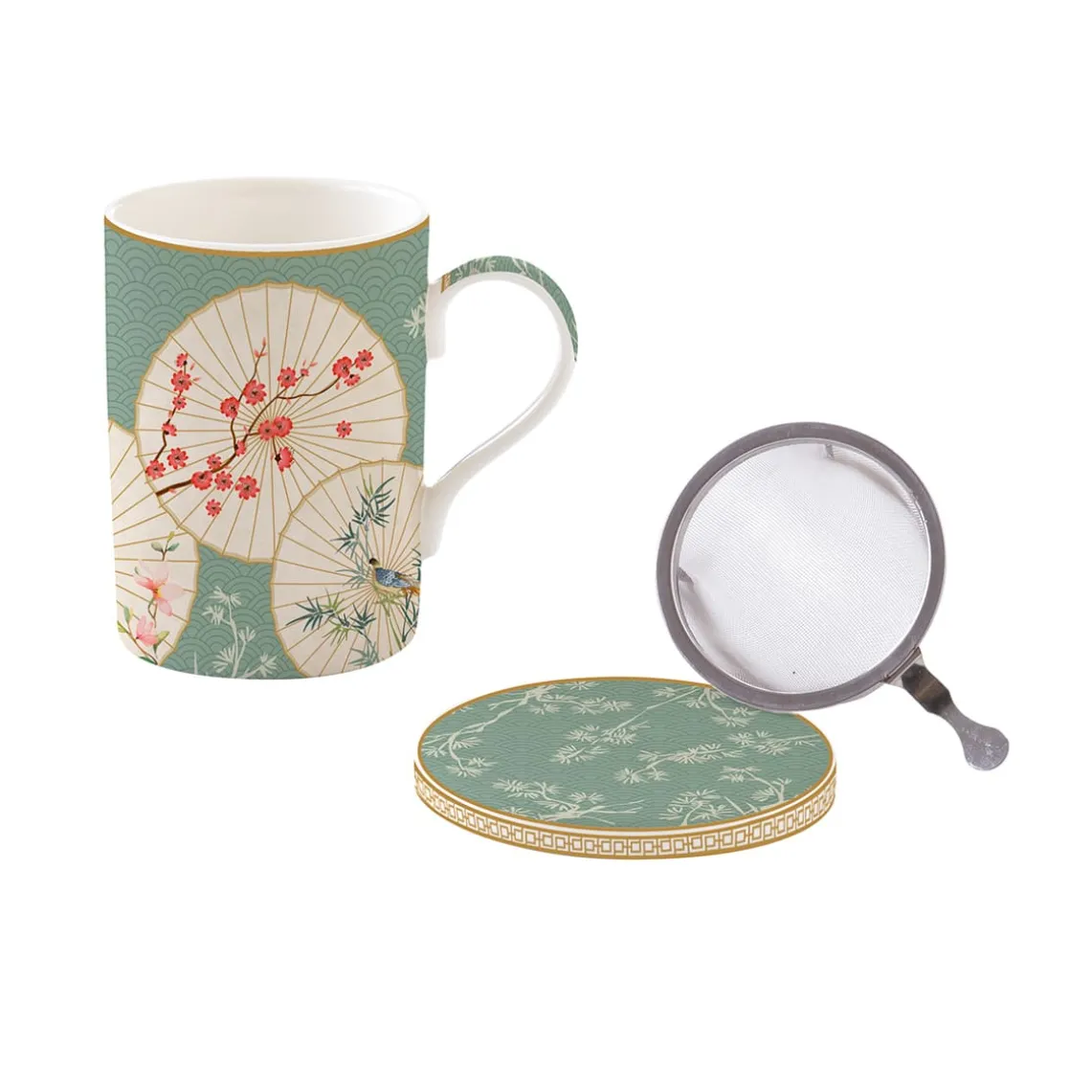 Coffret tisaniere en porcelaine avec filtre inox ORIENTAL DREAMS