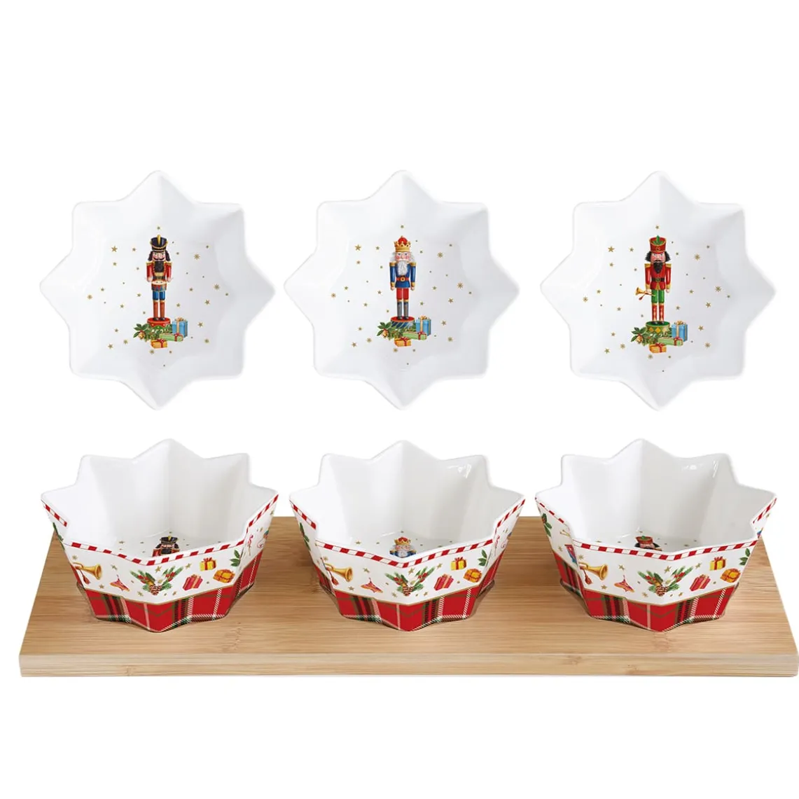 Ensemble apéritif avec 3 bols et base en bambou Vintage NUTCRACKER