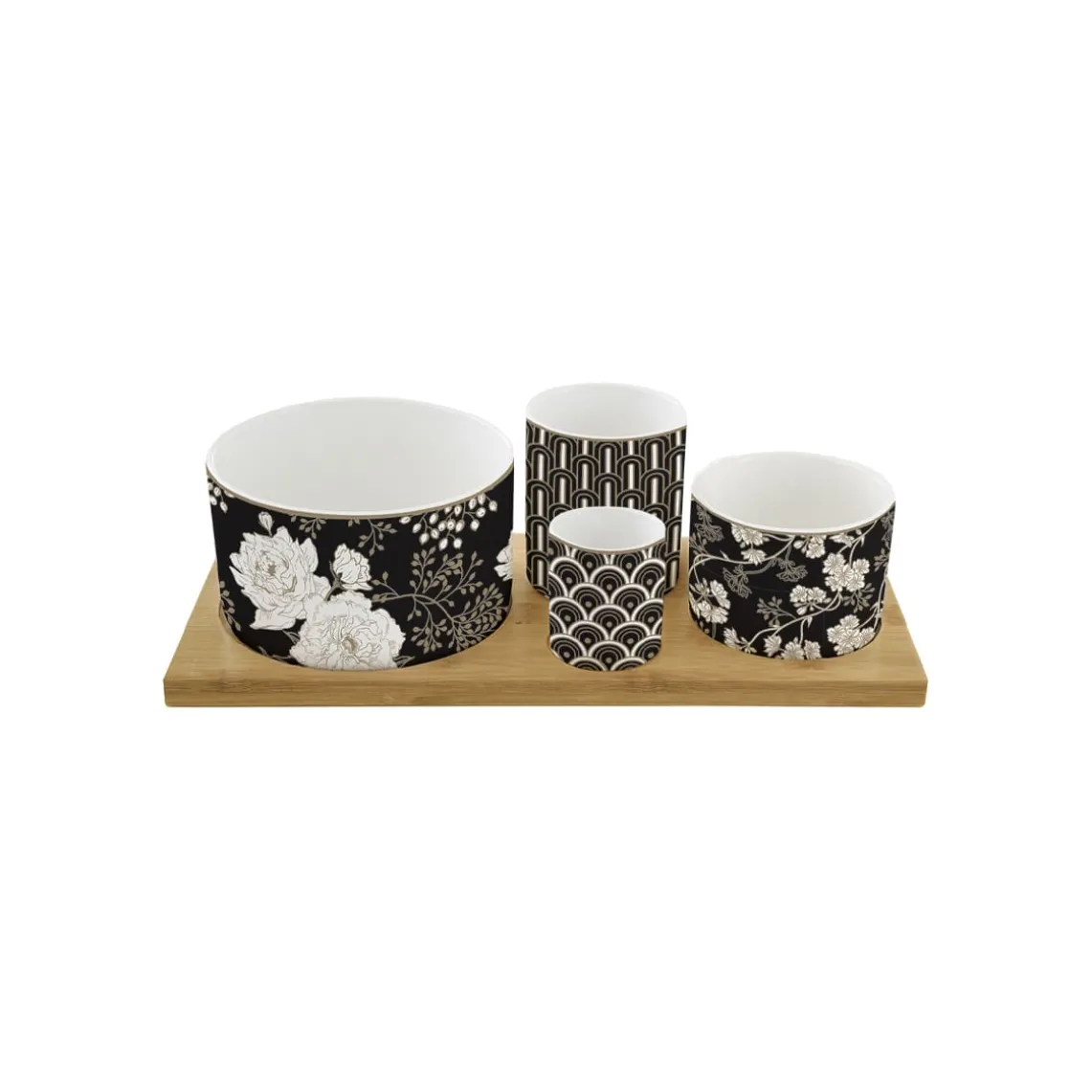 Ensemble apéritif avec 4 bols et plateau en bambou ART DECO & FLOWERS