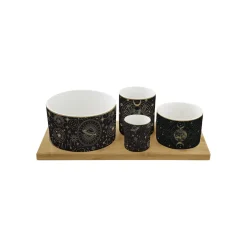Ensemble apéritif en bambou avec 4 bols en porcelaine, dans une boîte cadeau CELESTIAL