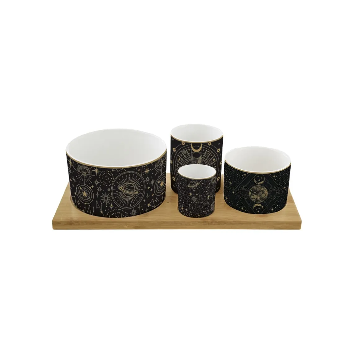 Ensemble apéritif en bambou avec 4 bols en porcelaine, dans une boîte cadeau CELESTIAL