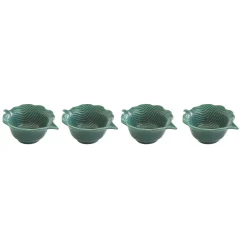 Ensemble de 4 mini bols en porcelaine en forme de feuille TROPICAL LEAVES GREEN