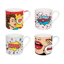 Ensemble de 4 mugs 300 ml en fine china POP ART