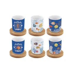 Ensemble de 6 petites tasses à espresso avec soucoupes en bambou AQUARIUM