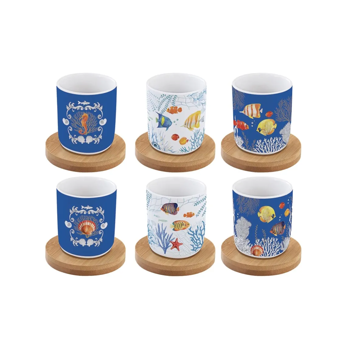 Ensemble de 6 petites tasses à espresso avec soucoupes en bambou AQUARIUM