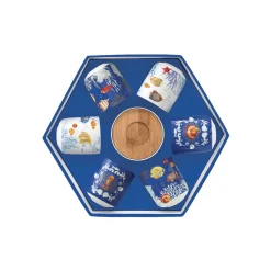 Ensemble de 6 petites tasses à espresso avec soucoupes en bambou AQUARIUM