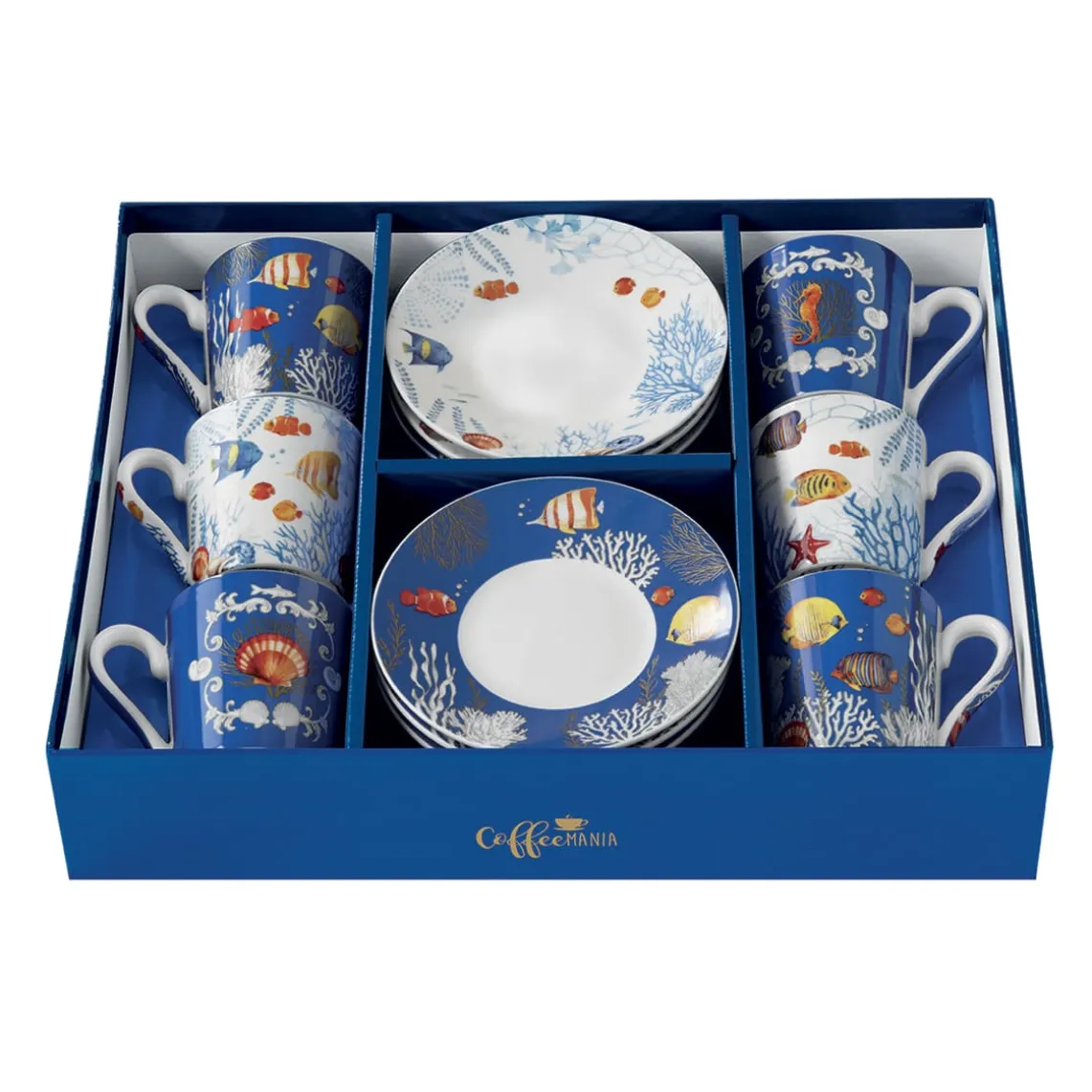 Ensemble de 6 petites tasses à espresso avec soucoupes AQUARIUM