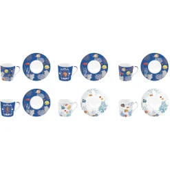 Ensemble de 6 petites tasses à espresso avec soucoupes AQUARIUM