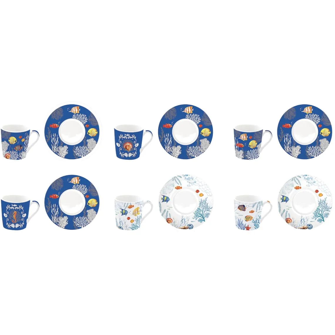 Ensemble de 6 petites tasses à espresso avec soucoupes AQUARIUM