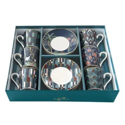 Ensemble de 6 petites tasses à espresso de 100 ml avec soucoupes, dans une boîte cadeau MANDALAY