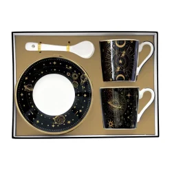 Ensemble de 2 petites tasses à espresso de 100 ml avec soucoupes et cuillères, dans une boîte cadeau CELESTIAL