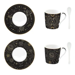 Ensemble de 2 petites tasses à espresso de 100 ml avec soucoupes et cuillères, dans une boîte cadeau CELESTIAL