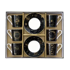 Ensemble de 6 petites tasses à espresso de 100 ml avec soucoupes, dans une boîte cadeau CELESTIAL