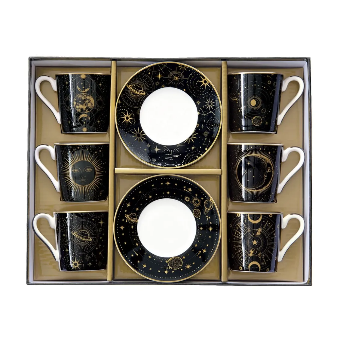 Ensemble de 6 petites tasses à espresso de 100 ml avec soucoupes, dans une boîte cadeau CELESTIAL