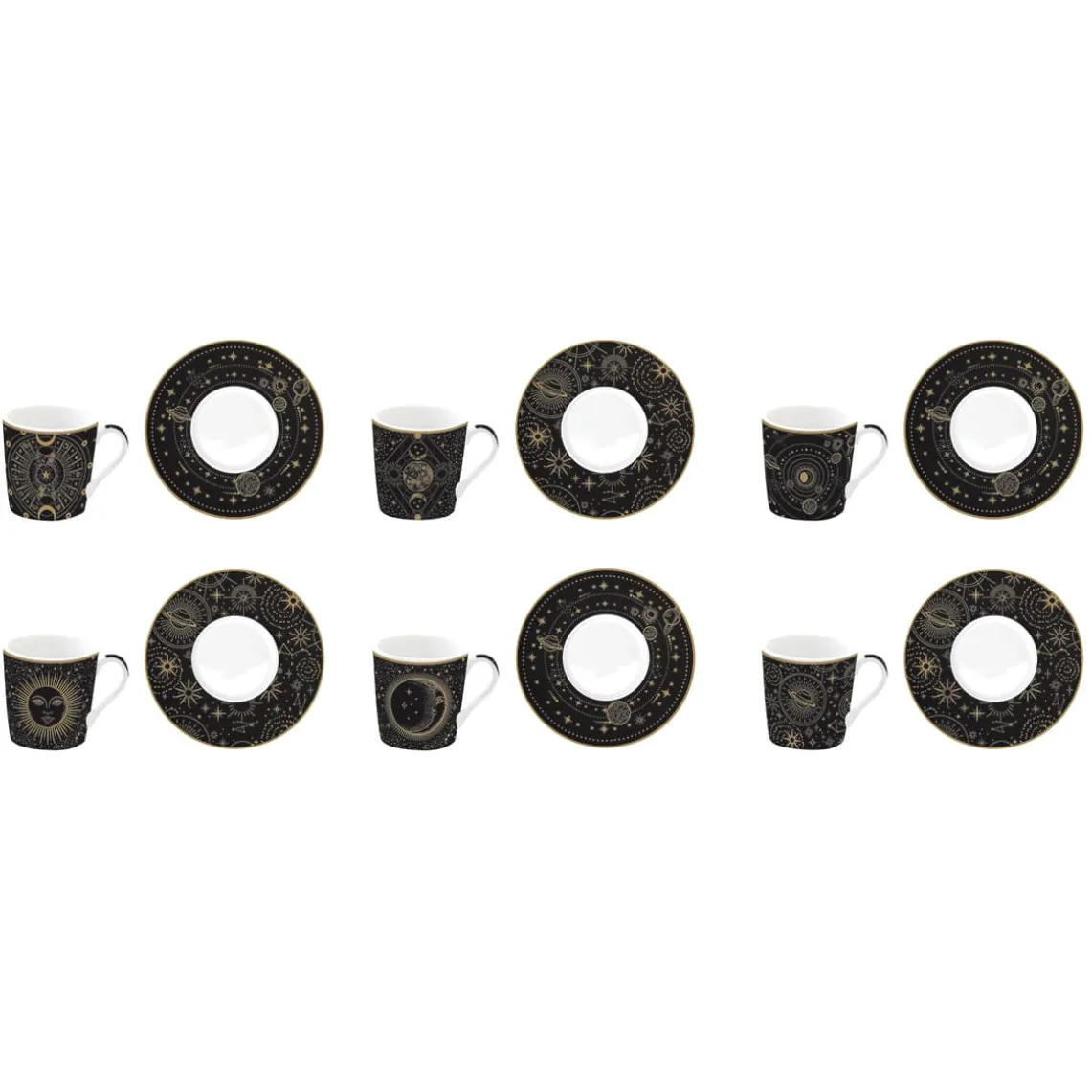 Ensemble de 6 petites tasses à espresso de 100 ml avec soucoupes, dans une boîte cadeau CELESTIAL