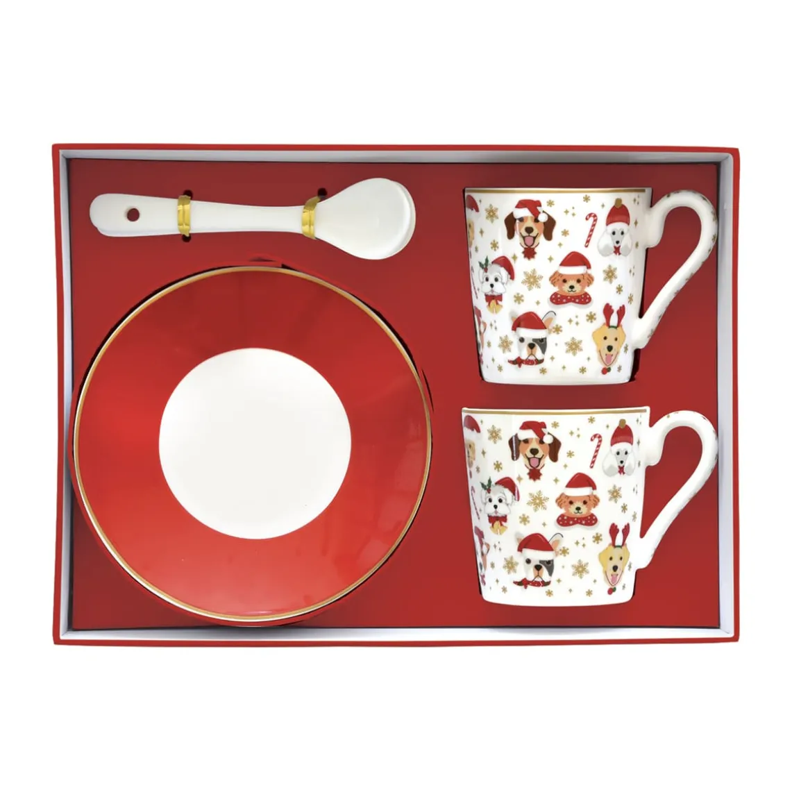 Ensemble de 2 petites tasses à espresso avec soucoupes et cuillères CHRISTMAS FRIENDS DOGS