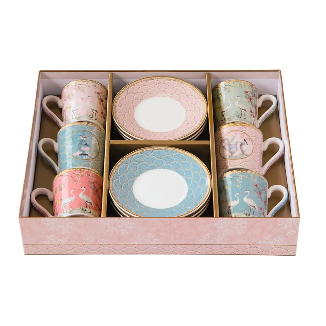 Ensemble de 6 petites tasses à espresso de 100 ml avec soucoupes JARDIN DE REVES