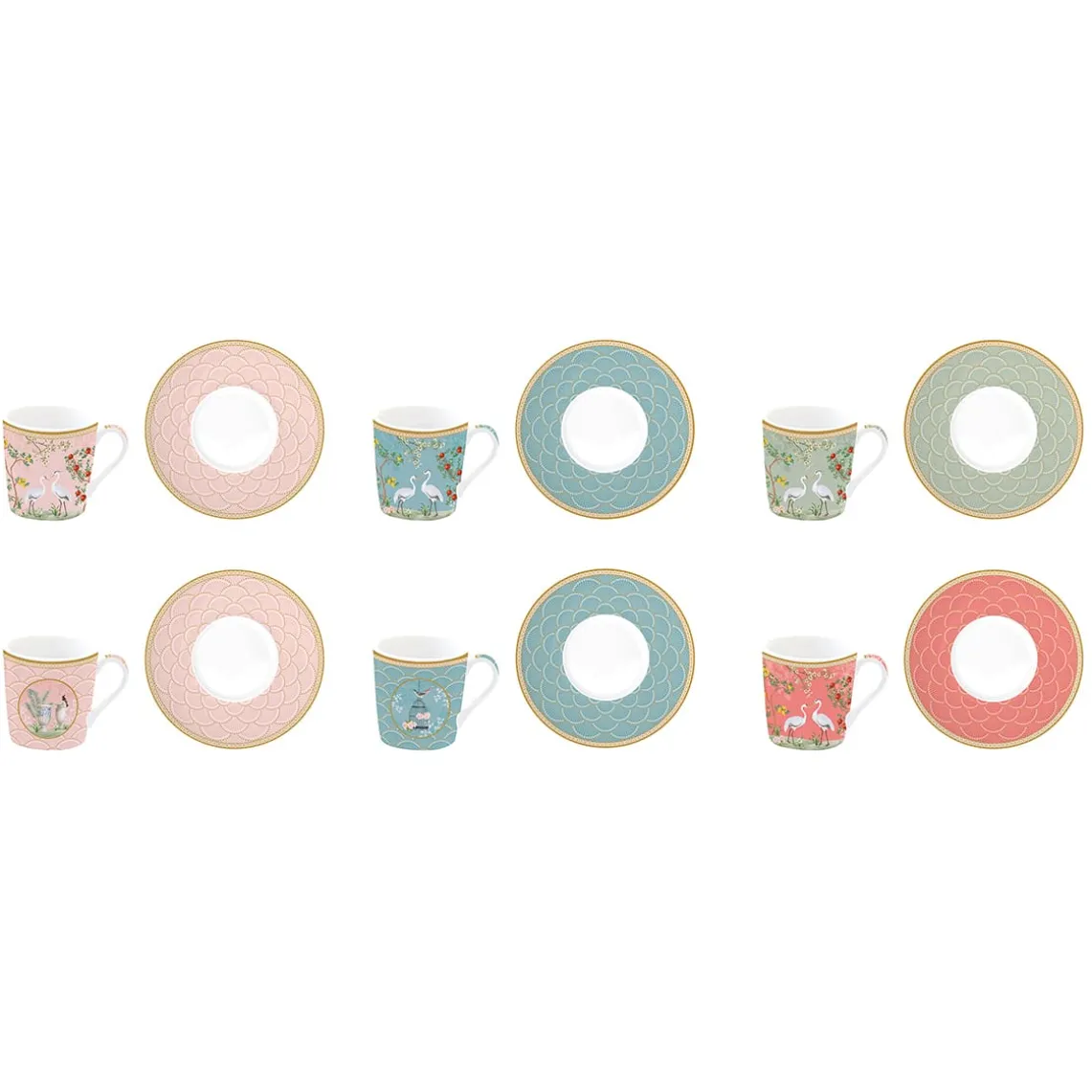 Ensemble de 6 petites tasses à espresso de 100 ml avec soucoupes JARDIN DE REVES