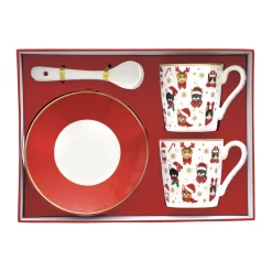 Ensemble de 2 petites tasses à espresso avec soucoupes et cuillères CHRISTMAS FRIENDS CATS