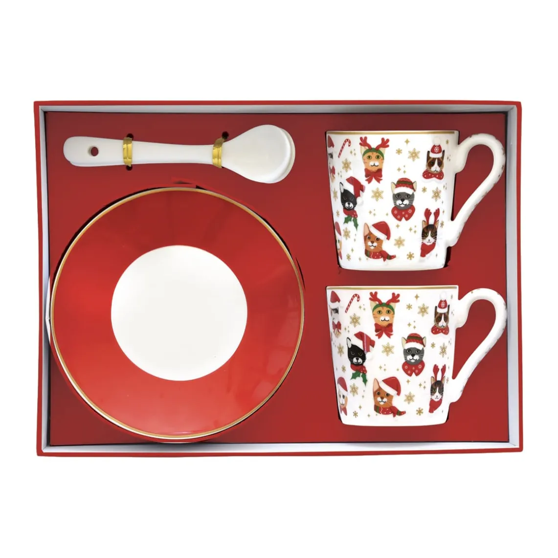 Ensemble de 2 petites tasses à espresso avec soucoupes et cuillères CHRISTMAS FRIENDS CATS