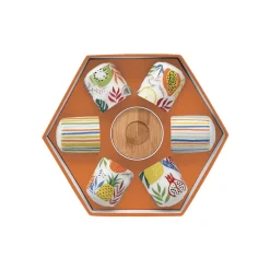 Ensemble de 6 petits verres à café avec soucoupes TUTTI FRUTTI