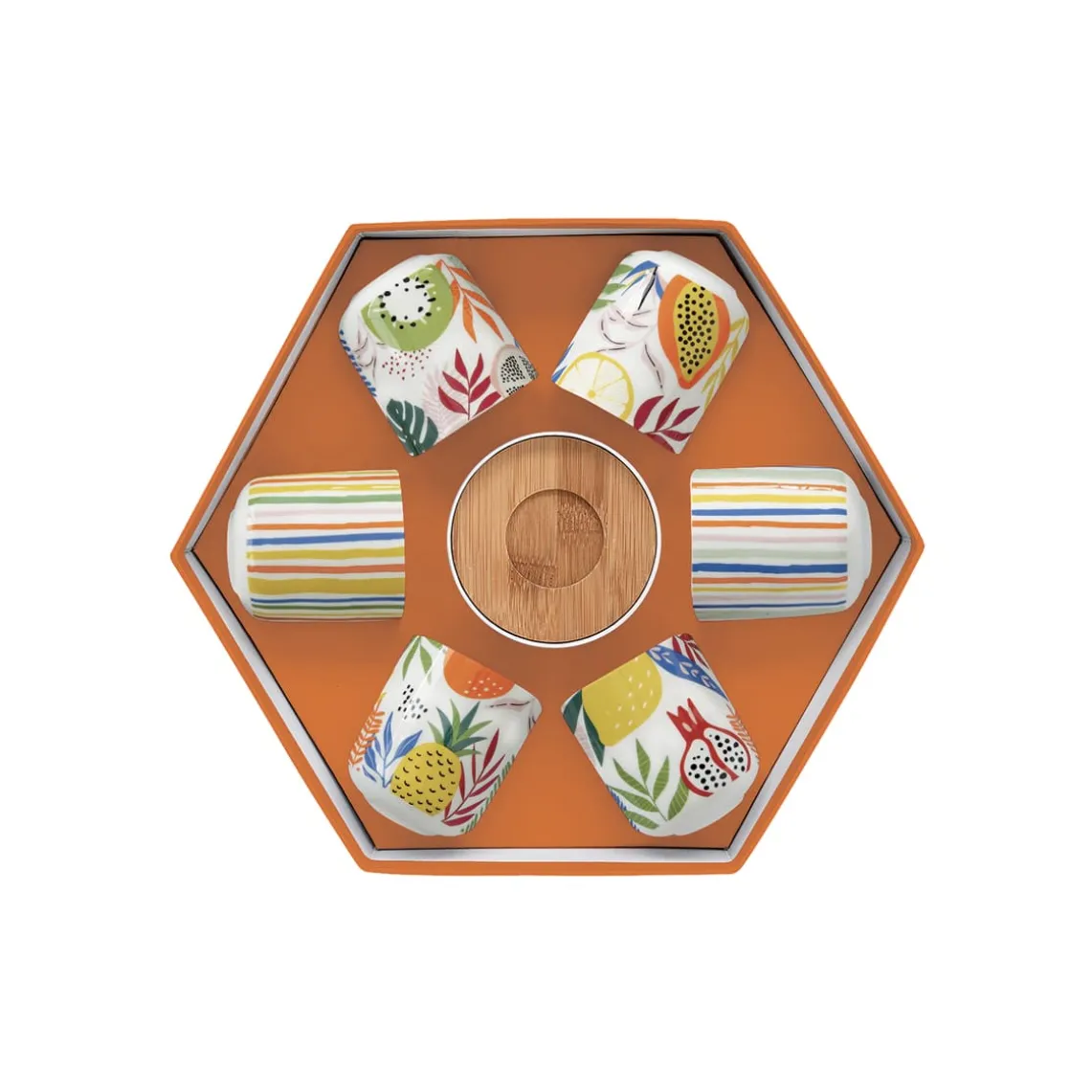 Ensemble de 6 petits verres à café avec soucoupes TUTTI FRUTTI