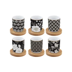 Ensemble de 6 petits verres à café avec soucoupes en bambouART DECO & FLOWERS