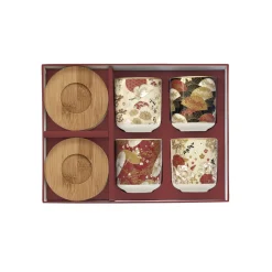 Ensemble de 4 petits verres à café avec soucoupes en bambou KIMONO