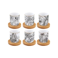 Ensemble de 6 petits verres à café de 110 ml en porcelaine avec soucoupes RETRO JUNGLE