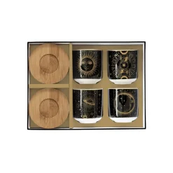 Ensemble de 4 petits verres à café de 110 ml avec soucoupes en bambou, dans une boîte cadeau CELESTIAL