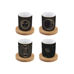 Ensemble de 4 petits verres à café de 110 ml avec soucoupes en bambou, dans une boîte cadeau CELESTIAL