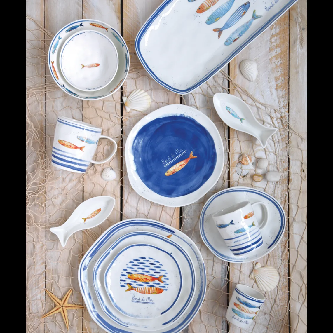 Ensemble de 4 plateaux rectangulaires BORD DE MER