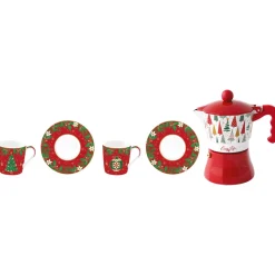 Ensemble de 2 tasses à café avec soucoupe et moka JINGLE BELLS