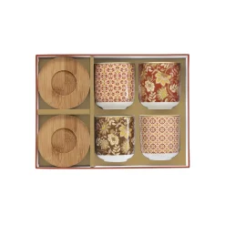 Ensemble de 4 tasses à café en porcelaine avec soucoupe en bambou 110 ml FLEURS DES RÊVES