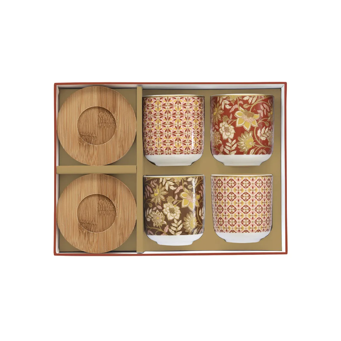 Ensemble de 4 tasses à café en porcelaine avec soucoupe en bambou 110 ml FLEURS DES RÊVES