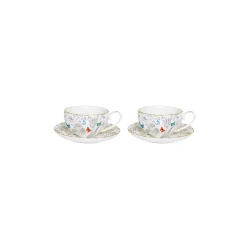 Ensemble de 2 tasses à café avec soucoupes FLEURS ET PAPILLONS
