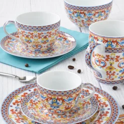 Ensemble de 2 tasses à café avec soucoupes ORANGE