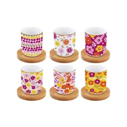 Ensemble de 6 tasses à espresso avec soucoupes , 110 ml En Bambou FLOWER POWER YELLOW