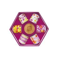 Ensemble de 6 tasses à espresso avec soucoupes , 110 ml En Bambou FLOWER POWER YELLOW