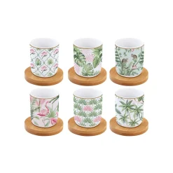 Ensemble de 6 tasses à espresso de 110 ml avec soucoupes en bambou Wild TROPICAL