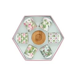 Ensemble de 6 tasses à espresso de 110 ml avec soucoupes en bambou Wild TROPICAL