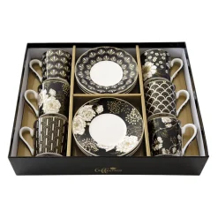 Ensemble de 6 tasses à espresso avec soucoupes ART DECO & FLOWERS