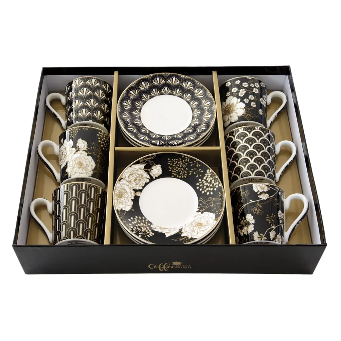 Ensemble de 6 tasses à espresso avec soucoupes ART DECO & FLOWERS