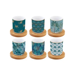 Ensemble de 6 tasses à espresso de 110 ml avec soucoupes en bambou COFFEE Mania JUNGLE